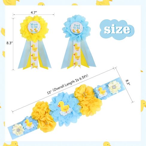 Duck Baby Shower Maternity Sash Kit - Pink Yellow Duck Baby Shower Belly Belt and Mom to Be & Dad to Be Corsage Pins, New Parents Pregnancy Photo Props Party Supplies in Kuwait