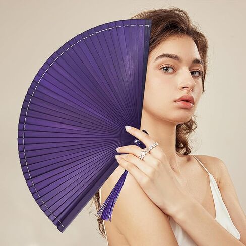 Hand Held Fan for Women Japanese Vintage Bamboo Silk Elegant for Dance Music Festival Wedding Church Decoration Party (Blackred) in Saudi Arabia