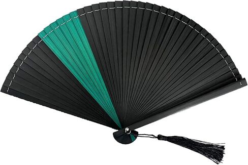 Hand Held Fan for Women Japanese Vintage Bamboo Silk Elegant for Dance Music Festival Wedding Church Decoration Party (Blackred) in Saudi Arabia