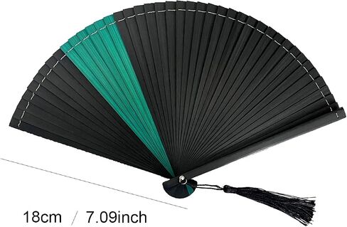 Hand Held Fan for Women Japanese Vintage Bamboo Silk Elegant for Dance Music Festival Wedding Church Decoration Party (Blackred) in Saudi Arabia