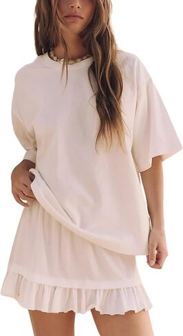 Esmeling Women Summer 2 Piece Skirt Sets Round Neck Short Sleeve Outfits Casual Tops and Pleated Skirts Sets in Kuwait