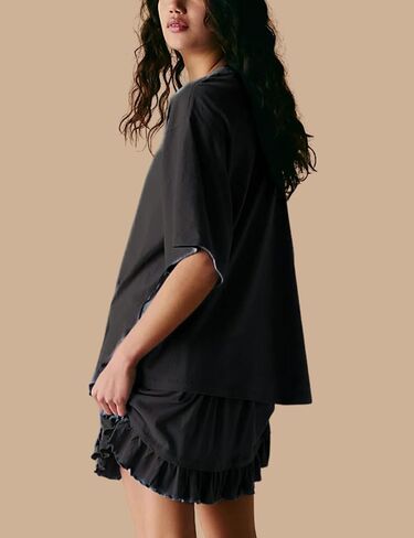 Esmeling Women Summer 2 Piece Skirt Sets Round Neck Short Sleeve Outfits Casual Tops and Pleated Skirts Sets in Kuwait