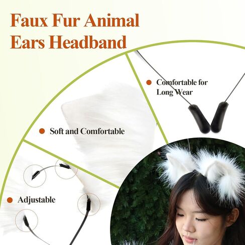 Fluffy Faux Fur Fox & Wolf Ears, Tail & Paw Set – Cute & Soft Costume for Cosplay, Halloween, Furry Parties & Anime Roleplay in Saudi Arabia