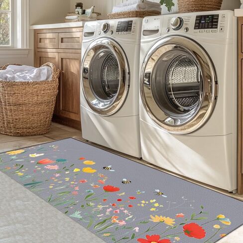 Laundry Room Rug Runner 17"X51" Kitchen Mat Washable Entryway Rugs Soft Non Slip Laundry Carpets Comfort Standing Desk Mats with Rubber Backing Flower Kitchen Runner Rug in Saudi Arabia