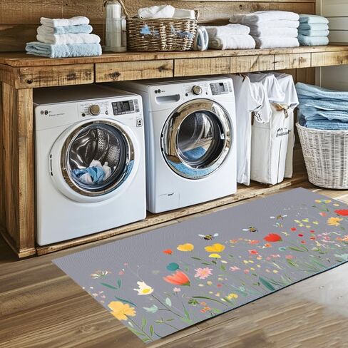 Laundry Room Rug Runner 17"X51" Kitchen Mat Washable Entryway Rugs Soft Non Slip Laundry Carpets Comfort Standing Desk Mats with Rubber Backing Flower Kitchen Runner Rug in Saudi Arabia