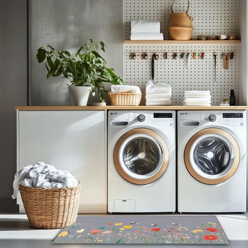 Laundry Room Rug Runner 17"X51" Kitchen Mat Washable Entryway Rugs Soft Non Slip Laundry Carpets Comfort Standing Desk Mats with Rubber Backing Flower Kitchen Runner Rug in Saudi Arabia