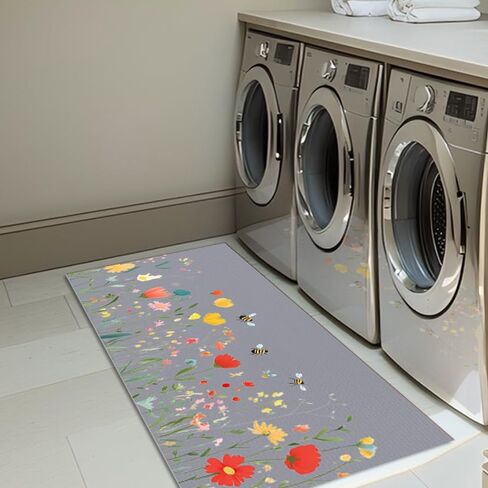 Laundry Room Rug Runner 17"X51" Kitchen Mat Washable Entryway Rugs Soft Non Slip Laundry Carpets Comfort Standing Desk Mats with Rubber Backing Flower Kitchen Runner Rug in Saudi Arabia