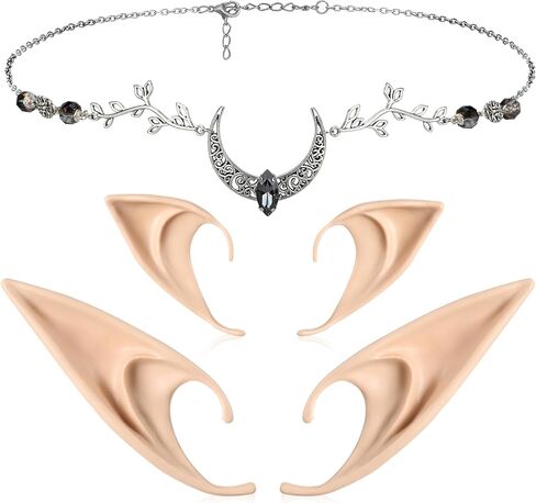 FRESHME Elf Ears with Headpiece - 2 Pairs Fairy Elven Ears and Vintage Moon Head Chain Set in Saudi Arabia