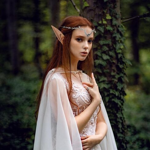FRESHME Elf Ears with Headpiece - 2 Pairs Fairy Elven Ears and Vintage Moon Head Chain Set in Saudi Arabia
