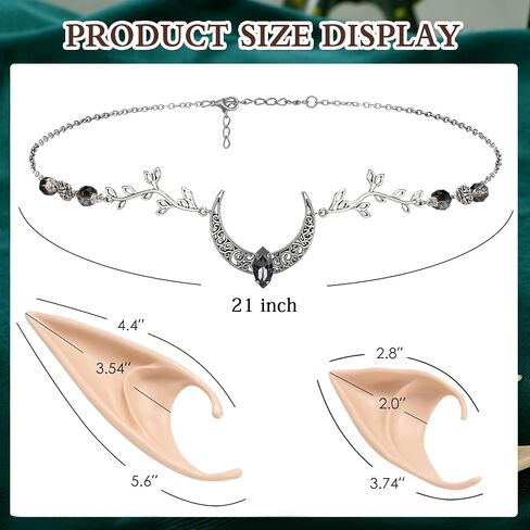 FRESHME Elf Ears with Headpiece - 2 Pairs Fairy Elven Ears and Vintage Moon Head Chain Set in Saudi Arabia