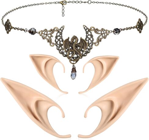 FRESHME Elf Ears with Headpiece - 2 Pairs Fairy Elven Ears and Vintage Moon Head Chain Set in Saudi Arabia