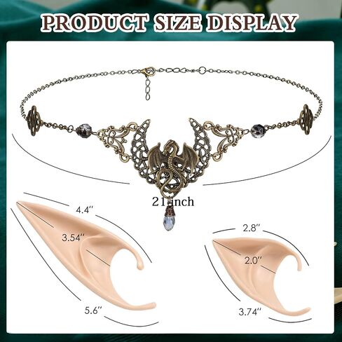 FRESHME Elf Ears with Headpiece - 2 Pairs Fairy Elven Ears and Vintage Moon Head Chain Set in Saudi Arabia