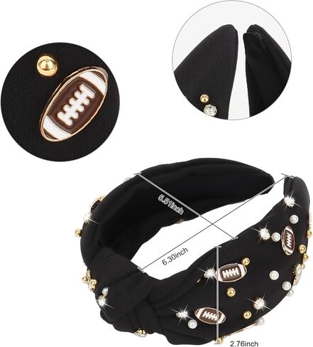 YARIEW Football Headband for Women Pearl Rhinestone Jeweled Knotted Headband Fashion Headband Wide Game Day Sports Hair Accessories Gift for Football Mom Fans Christmas (Red) in Saudi Arabia