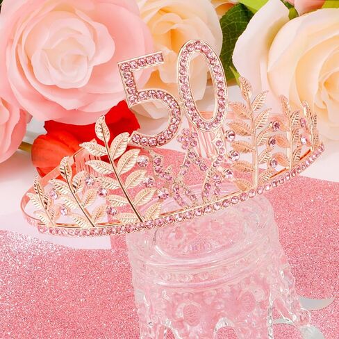 Chanaco 50th Birthday Sash and Crown 50 & Fabulous Birthday Sash Set 50th Birthday Party Favor Birthday Party Decoration for Her, rose pink in Kuwait