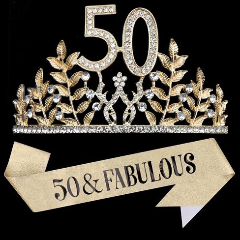 Chanaco 50th Birthday Sash and Crown 50 & Fabulous Birthday Sash Set 50th Birthday Party Favor Birthday Party Decoration for Her, rose pink in Kuwait