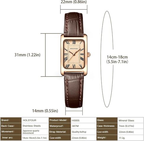 الساعات للنساء من الجلد الجميل مشاهدة حالة مستطيلة للاتصال الهاتفي الروماني مقاوم للماء in Kuwait