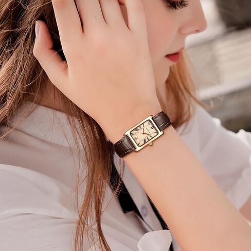 الساعات للنساء من الجلد الجميل مشاهدة حالة مستطيلة للاتصال الهاتفي الروماني مقاوم للماء in Kuwait