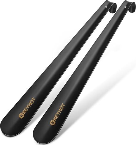 Metal Shoe Horn Long Handle 2Pcs, 16.5 inch Shoehorn Long Handled for Seniors Men - 7.5 inch Stainless Steel Small Shoe horns with Hook for Kid Women (Black) in Saudi Arabia