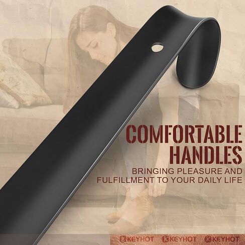 Metal Shoe Horn Long Handle 2Pcs, 16.5 inch Shoehorn Long Handled for Seniors Men - 7.5 inch Stainless Steel Small Shoe horns with Hook for Kid Women (Black) in Saudi Arabia