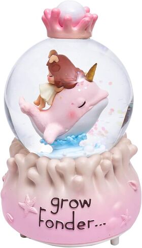Snow Globe مع الضوء لعيد الميلاد والهدية عيد ميلاد ، 80 مم من الكريستال الموسيقية اللامعة الزجاجية الديكور الكرة ، الحوت والفتاة - Pink Snowglobe ، 3.5 "× 3.5" × 5 " in Kuwait