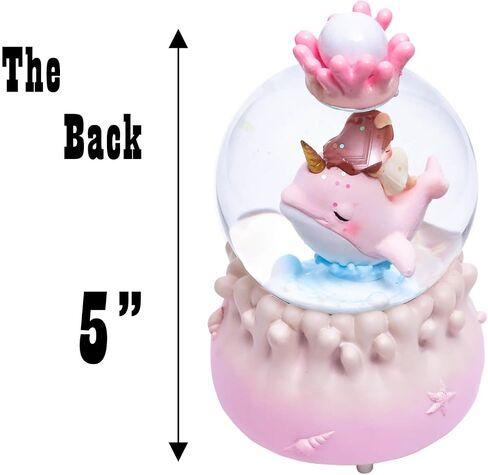Snow Globe مع الضوء لعيد الميلاد والهدية عيد ميلاد ، 80 مم من الكريستال الموسيقية اللامعة الزجاجية الديكور الكرة ، الحوت والفتاة - Pink Snowglobe ، 3.5 "× 3.5" × 5 " in Kuwait