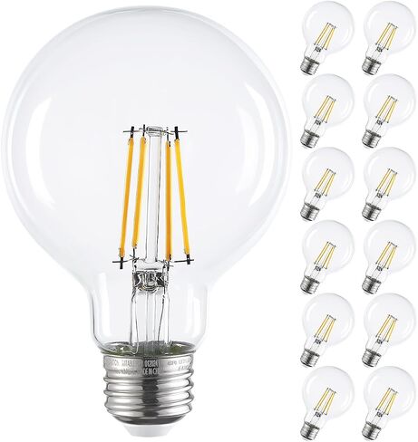 مصابيح إضاءة TORCHSTAR G25 Globe LED قابلة للتعتيم، لمبة إضاءة دائرية شفافة للحمام، لمبة إديسون LED، 4.5 وات (60 وات مكافئ)، قائمة UL ونجمة الطاقة، 500 لومن، قاعدة E26، 2700 كلفن أبيض ناعم، حزمة من 6 in Saudi Arabia