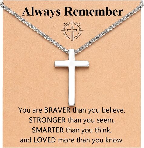 UNGENT THEM Silver Cross Necklace for Men Boys, 18Inch Stainless Steel Cross Chain Christian Easter Christmas Birthday Gifts in Saudi Arabia