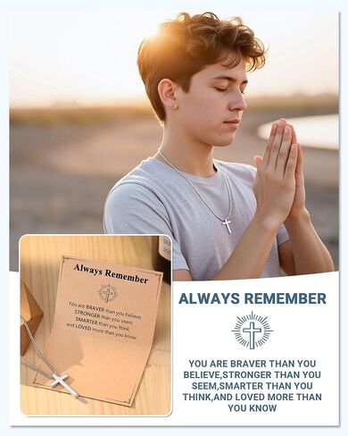 UNGENT THEM Silver Cross Necklace for Men Boys, 18Inch Stainless Steel Cross Chain Christian Easter Christmas Birthday Gifts in Saudi Arabia
