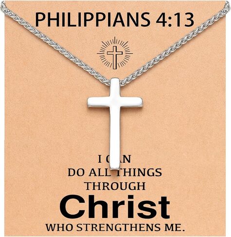 UNGENT THEM Silver Cross Necklace for Men Boys, 18Inch Stainless Steel Cross Chain Christian Easter Christmas Birthday Gifts in Saudi Arabia