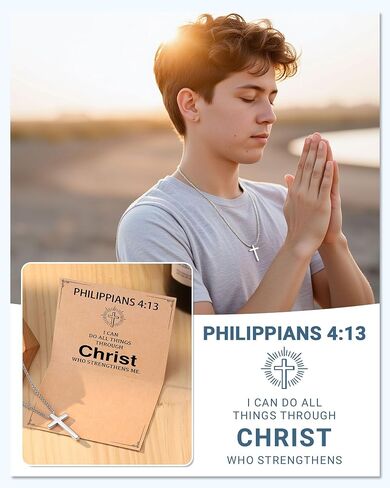 UNGENT THEM Silver Cross Necklace for Men Boys, 18Inch Stainless Steel Cross Chain Christian Easter Christmas Birthday Gifts in Saudi Arabia