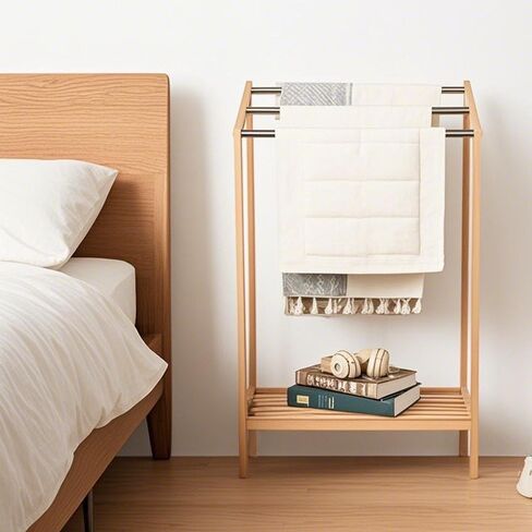 HYNAWIN Free-Standing Towel Rack,3 Tiers Bathroom Towel Drying Rack with Bottom Shelf,Wooden Blanket Holder, Bamboo Multi-Use Organizer for Towels, Blankets, and Slippers in Saudi Arabia