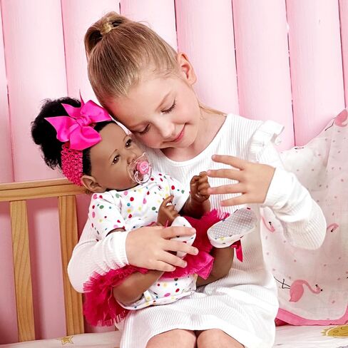 EKOKIZ Reborn Doll Clothes 3-Piece Set - Cream Yellow Lace Dress Set for 17-20 Inch Realistic Baby Dolls, Soft Crinkle Fabric Vintage Outfit for Pretend Play, Photography & Gift Giving in Kuwait