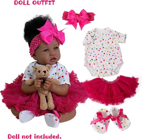 EKOKIZ Reborn Doll Clothes 3-Piece Set - Cream Yellow Lace Dress Set for 17-20 Inch Realistic Baby Dolls, Soft Crinkle Fabric Vintage Outfit for Pretend Play, Photography & Gift Giving in Kuwait