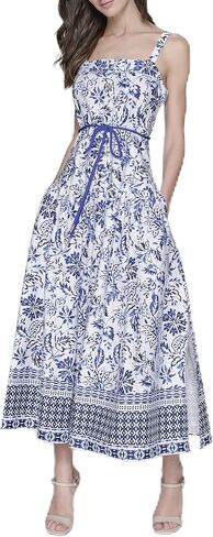 Karl Lagerfeld Paris Women's Sleeveless Square Neck Cotton Midi Dress in Saudi Arabia