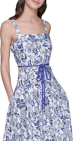 Karl Lagerfeld Paris Women's Sleeveless Square Neck Cotton Midi Dress in Saudi Arabia