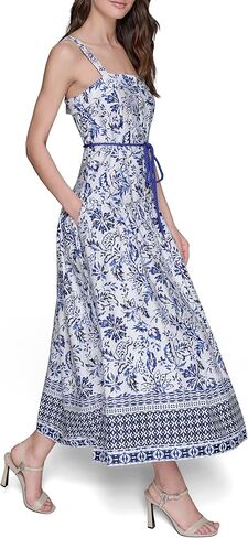 Karl Lagerfeld Paris Women's Sleeveless Square Neck Cotton Midi Dress in Saudi Arabia