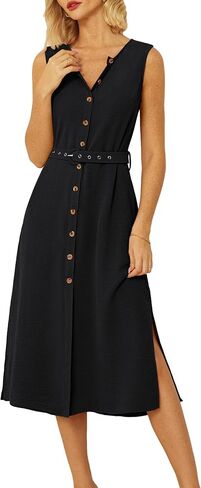 GRACE KARIN Women Casual Summer Dress 2025 Business Work Belted Sleeveless Button Down Shirt Midi Dresses with Pockets in Saudi Arabia
