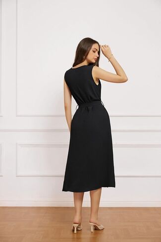 GRACE KARIN Women Casual Summer Dress 2025 Business Work Belted Sleeveless Button Down Shirt Midi Dresses with Pockets in Saudi Arabia
