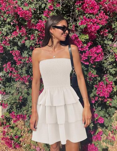 ZESICA Women's Summer Strapless Smocked Tube Dress 2025 Off Shoulder Ruffle Tiered Flowy Beach Boho Mini Sundress in Saudi Arabia