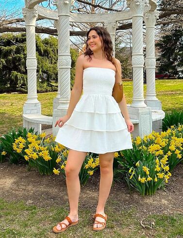 ZESICA Women's Summer Strapless Smocked Tube Dress 2025 Off Shoulder Ruffle Tiered Flowy Beach Boho Mini Sundress in Saudi Arabia