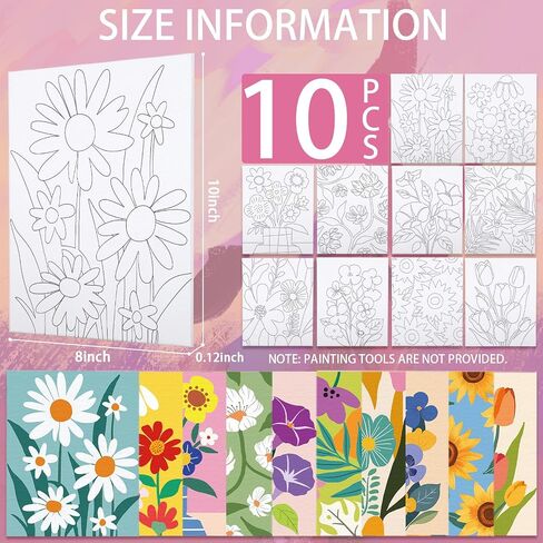 Nuberlic 10 Packs Pre Drawn Canvas to Paint for Kids Boys Girls Floral Art in Kuwait