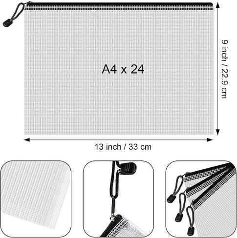 Mesh Zipper Pouch Bags, 24 Pcs Clear Zipper Pouches, A4 Letter Size, Waterproof Document Bags Zip File Folder Organizing Storage Bag for School, Office Supplies. in Saudi Arabia
