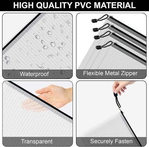Mesh Zipper Pouch Bags, 24 Pcs Clear Zipper Pouches, A4 Letter Size, Waterproof Document Bags Zip File Folder Organizing Storage Bag for School, Office Supplies. in Saudi Arabia