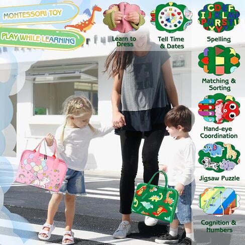 Esjay Busy Board for Toddlers, Montessori Toys to Learn Fine Motor Skill, Sensory Board, Toys Gifts for 1 2 3 4 Year Old Girls Boys, Toddler Learning Activities for Travel Airplane(Pink) in Saudi Arabia