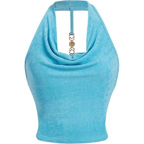 Milumia نساء Ruched Halter y2k محصول القمصان عارية الذراعين قرني القمصان بلا أكمام