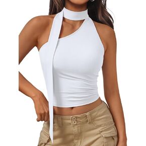Trendy Queen Womens Going Out Summer One Shoulder Halter Crop Top 2025 Fashion Sexy Tie Shirts Cute Clothes