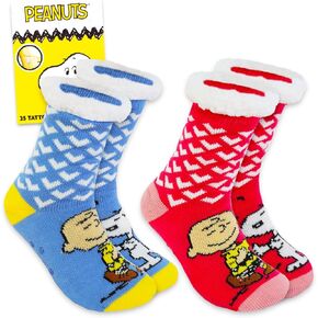 Peanuts Socks Bundle for Women - 2 Pairs Sherpa Charlie Brown & Snoopy Socks Plus Tattoos | Peanuts Gift Set for Teens, Girls