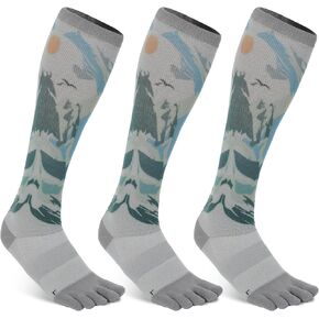 likloks Compression Toe Socks Knee-High Fashion Printed Socks Athletic Work Over-The-Calf (OCT) Five-finger Socks (3 Pairs)