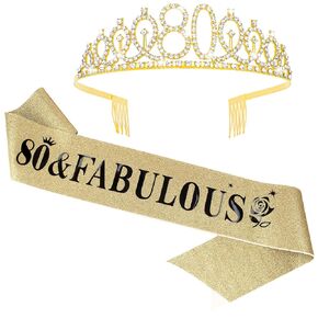 Gold 65th Birthday Sash and Tiara for Women, 65th Birthday Gifts for Her Birthday Sash and Crown Set for Women