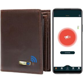 Anti-Lost Bluetooth Wallet Tracker Mens Slim Minimalist Credit Card Holder Large Capacity dad Wallet with Zipper Gifts with Box (Black)